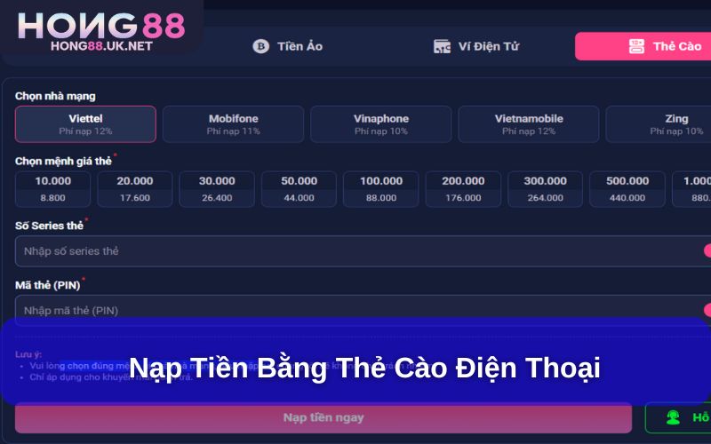 Nạp tiền bằng thẻ cào điện thoại